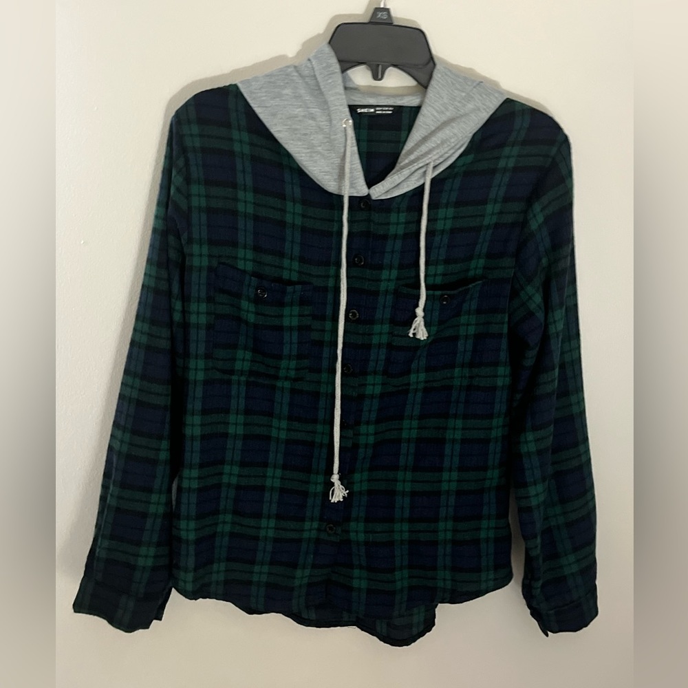 Plaid hooded button down